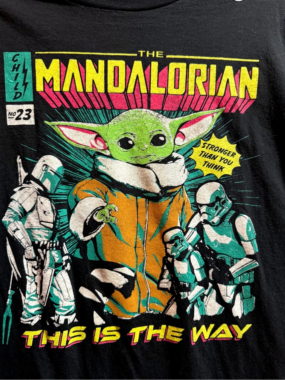 Star Wars Mandalorian Grogu Comic Style Graphic T-Shirt Size XL
